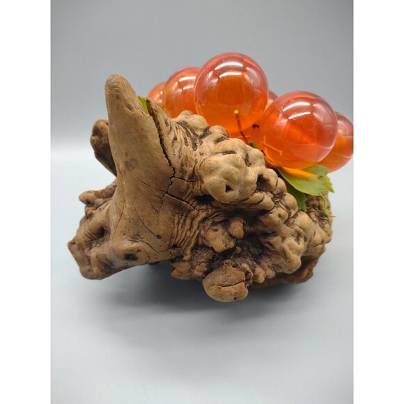 Vintage 11" Long MCM Large Orange Lucite Grape Cluster Burlwood Mid Century Mod - Picture 6 of 17